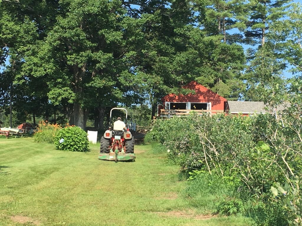 Farmer riding a tractor through the field.